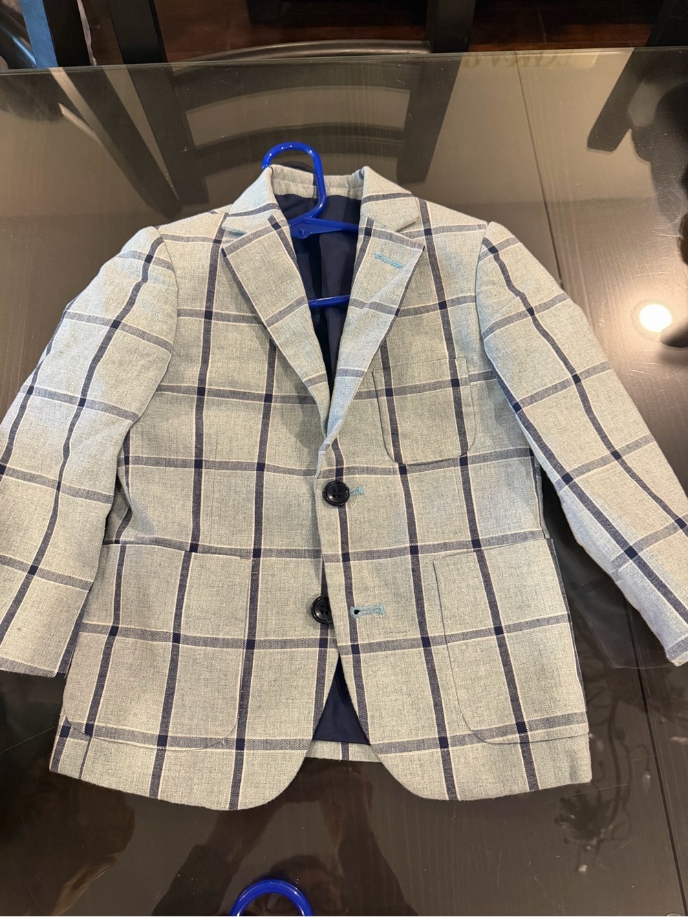 Isaac Mizrahi Boys Light Gray blue  Blazer with Navy Windowpane